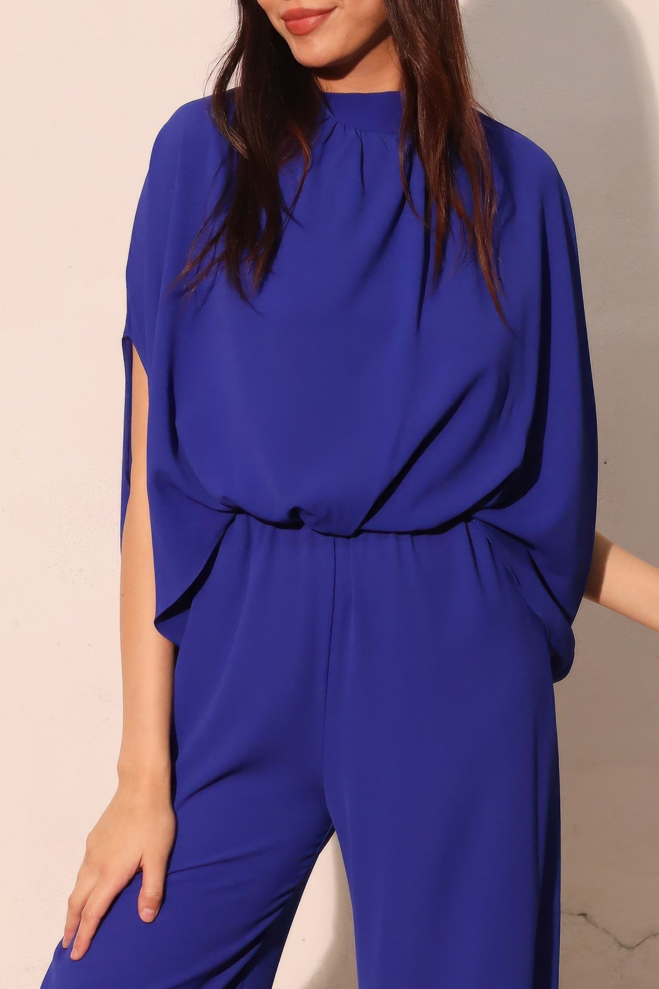 Mock Neck Textured Caftan Jumpsuit -