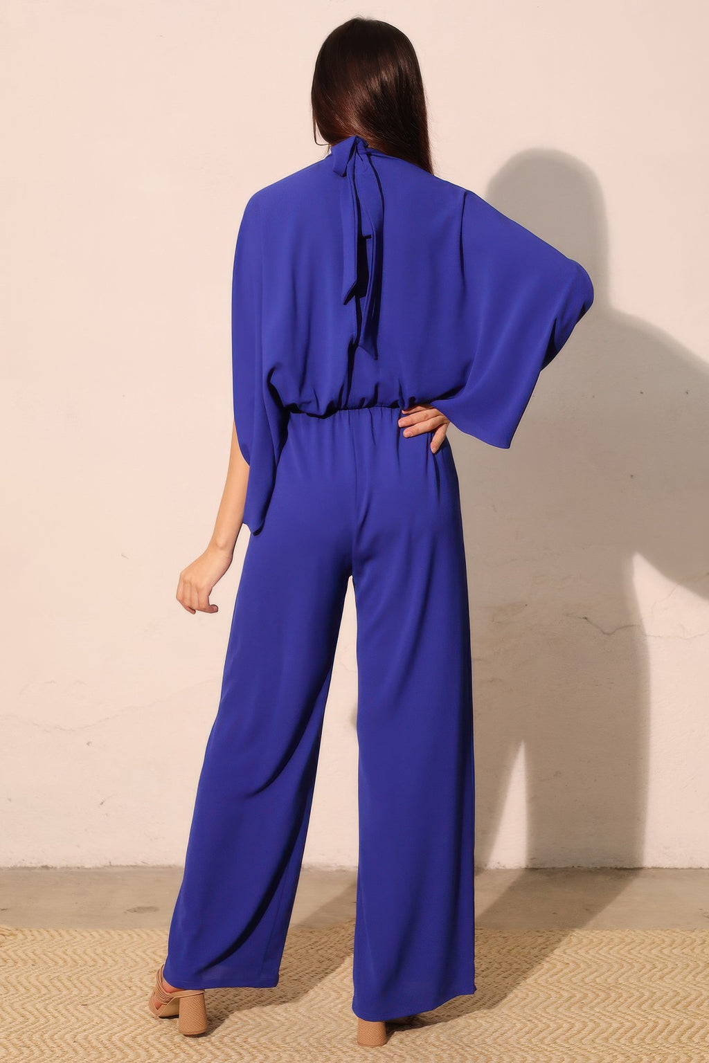Mock Neck Textured Caftan Jumpsuit -
