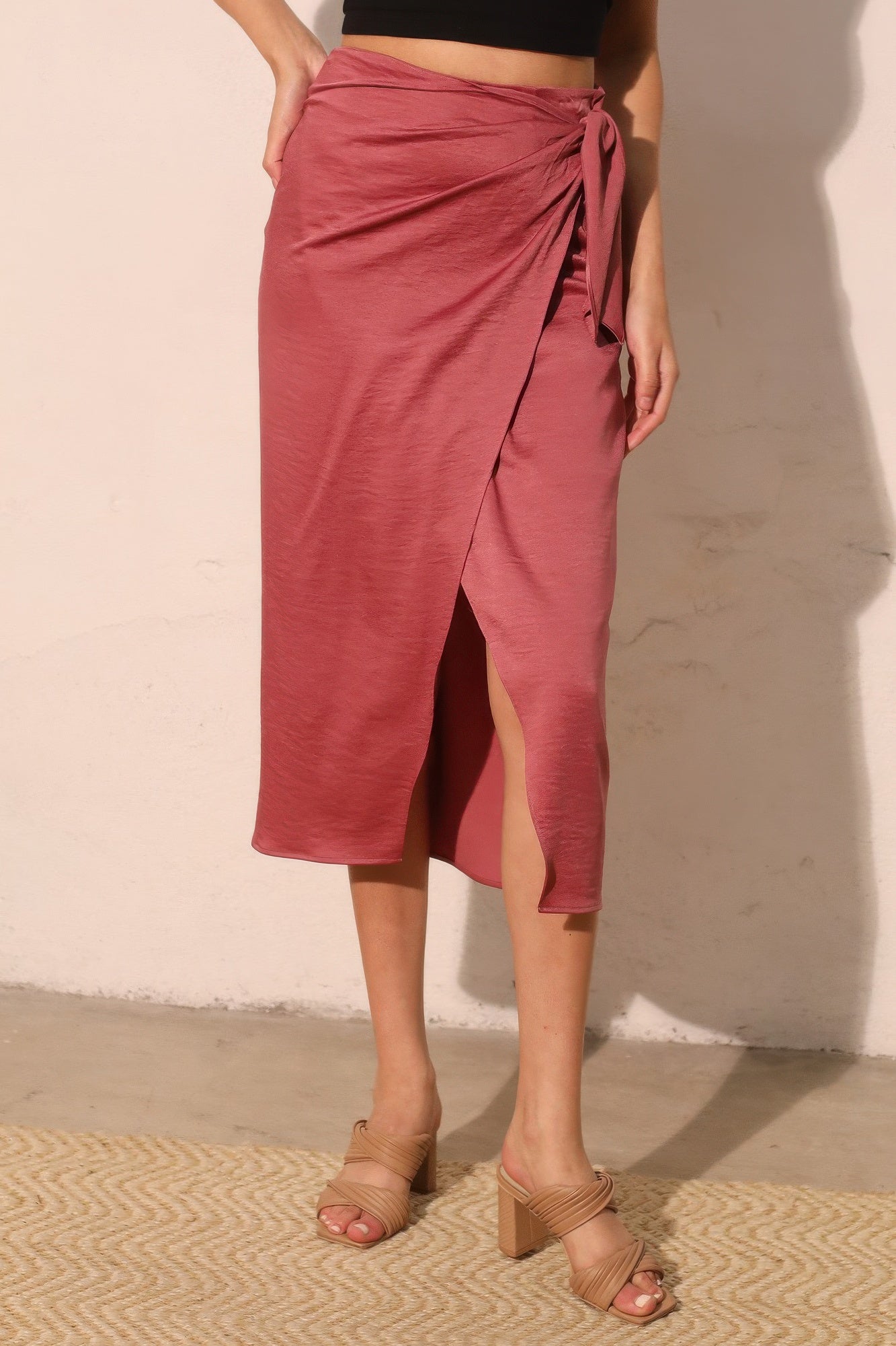 Satin Crepe Side Tie Midi Skirt Secondary image
