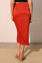 Satin Crepe Side Tie Midi Skirt -