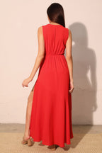 V Neck Textured Slit Maxi Dress -