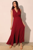 V Neck Textured Slit Maxi Dress -