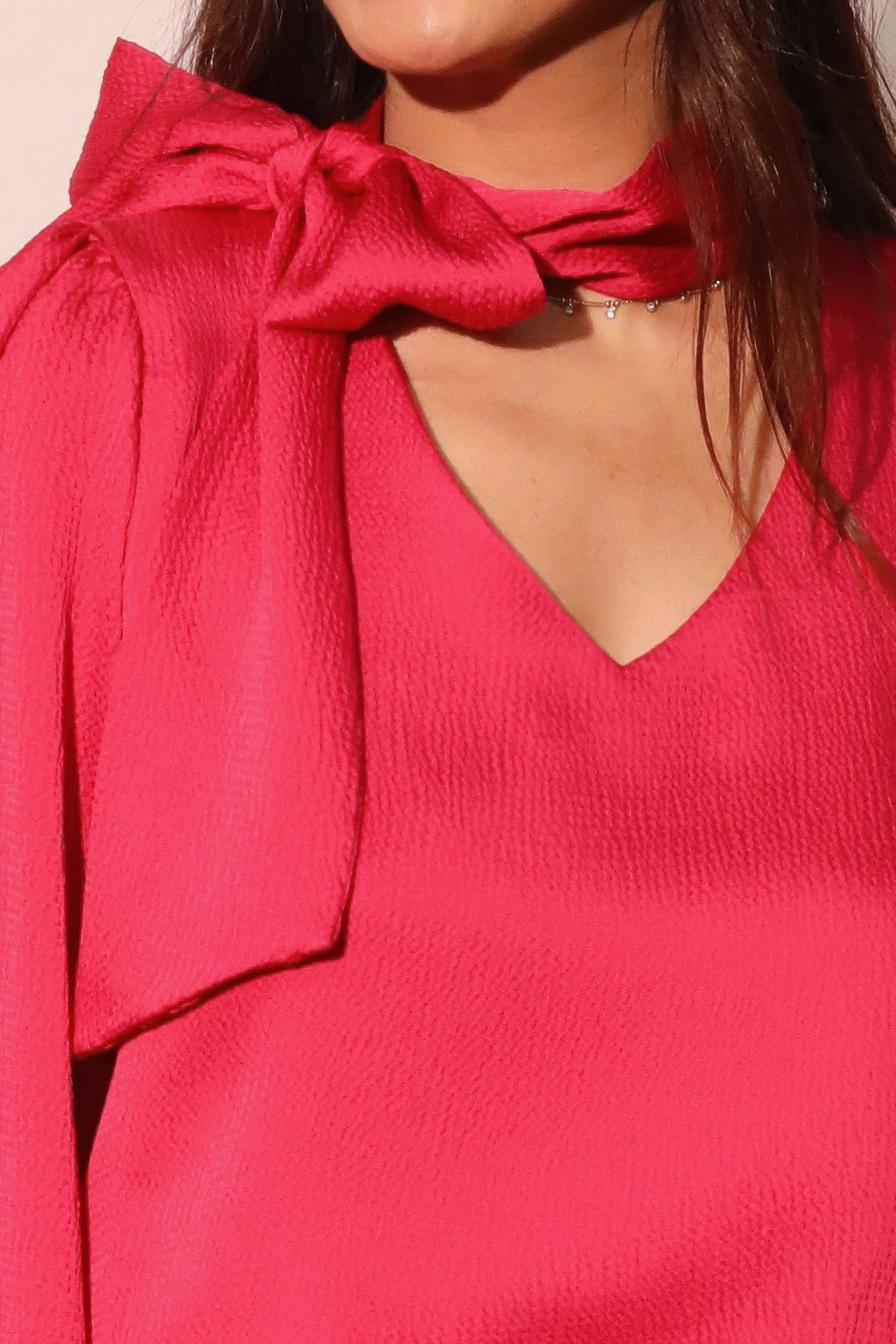 Tie Neck Hammered Satin Blouse -