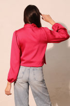 Tie Neck Hammered Satin Blouse -