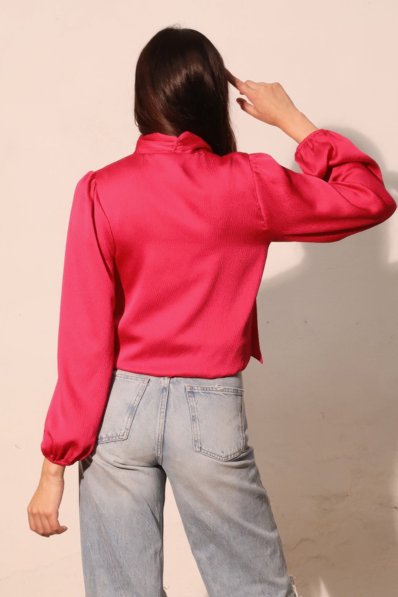 Tie Neck Hammered Satin Blouse -