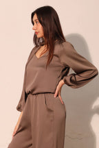 Tie Neck Hammered Satin Blouse -
