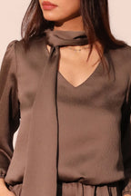 Tie Neck Hammered Satin Blouse -