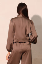 Tie Neck Hammered Satin Blouse -