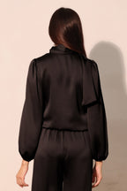 Balloon Sleeve Hammered Satin Crop Top -