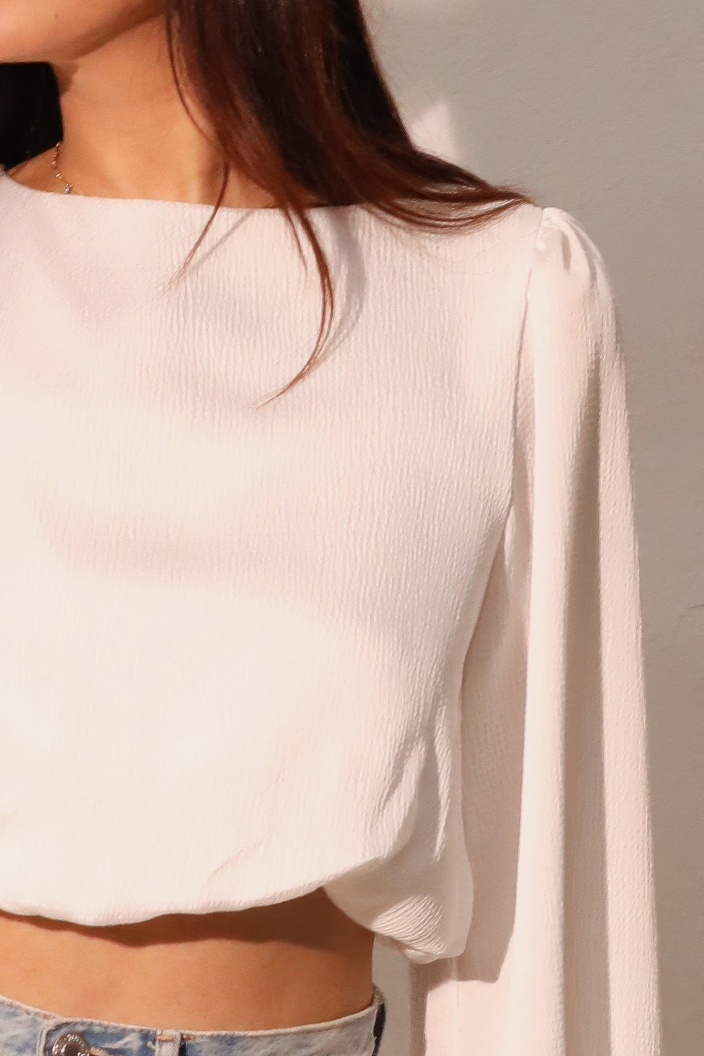 Balloon Sleeve Hammered Satin Crop Top -