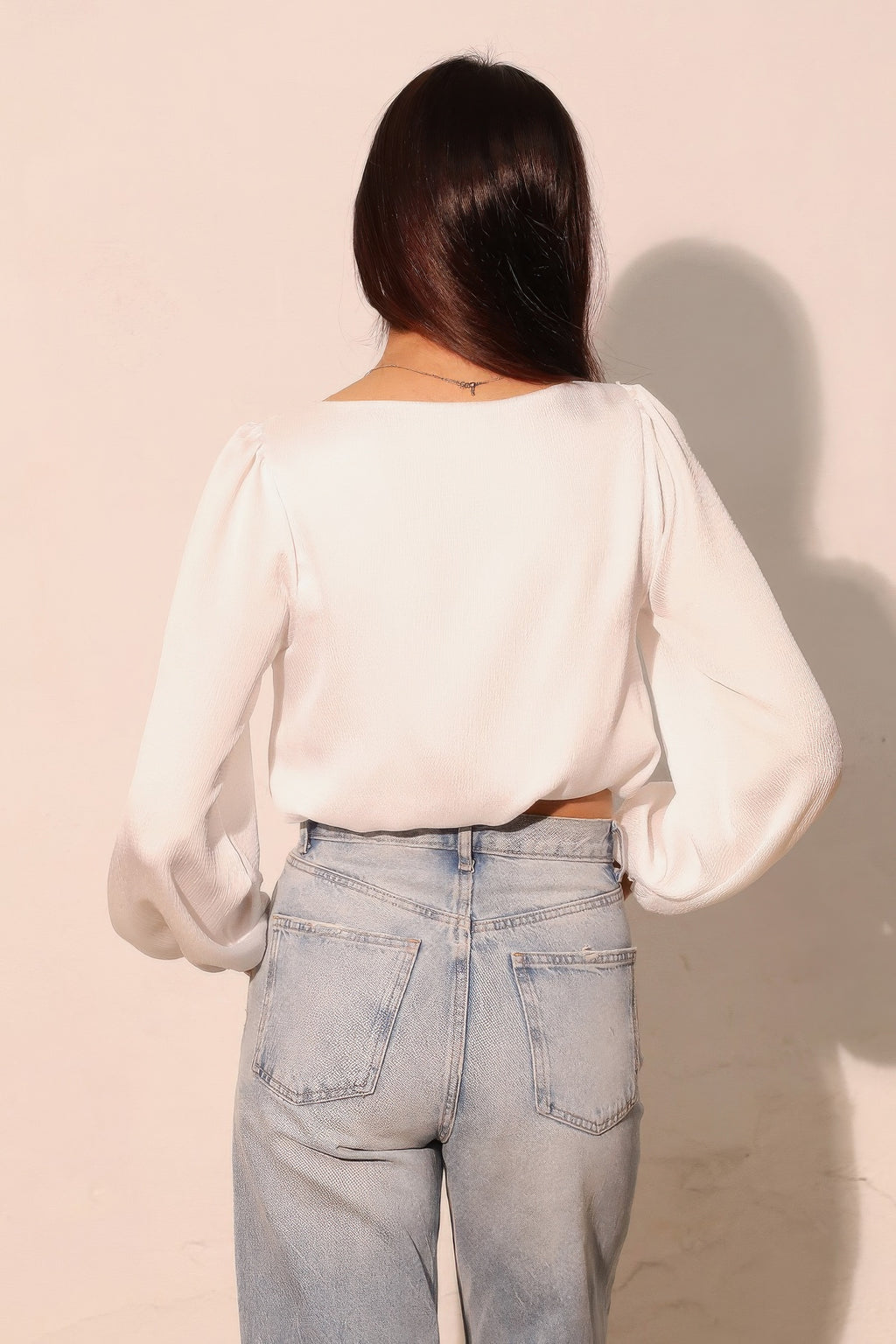 Balloon Sleeve Hammered Satin Crop Top -