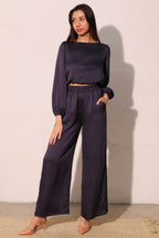 Balloon Sleeve Hammered Satin Crop Top -