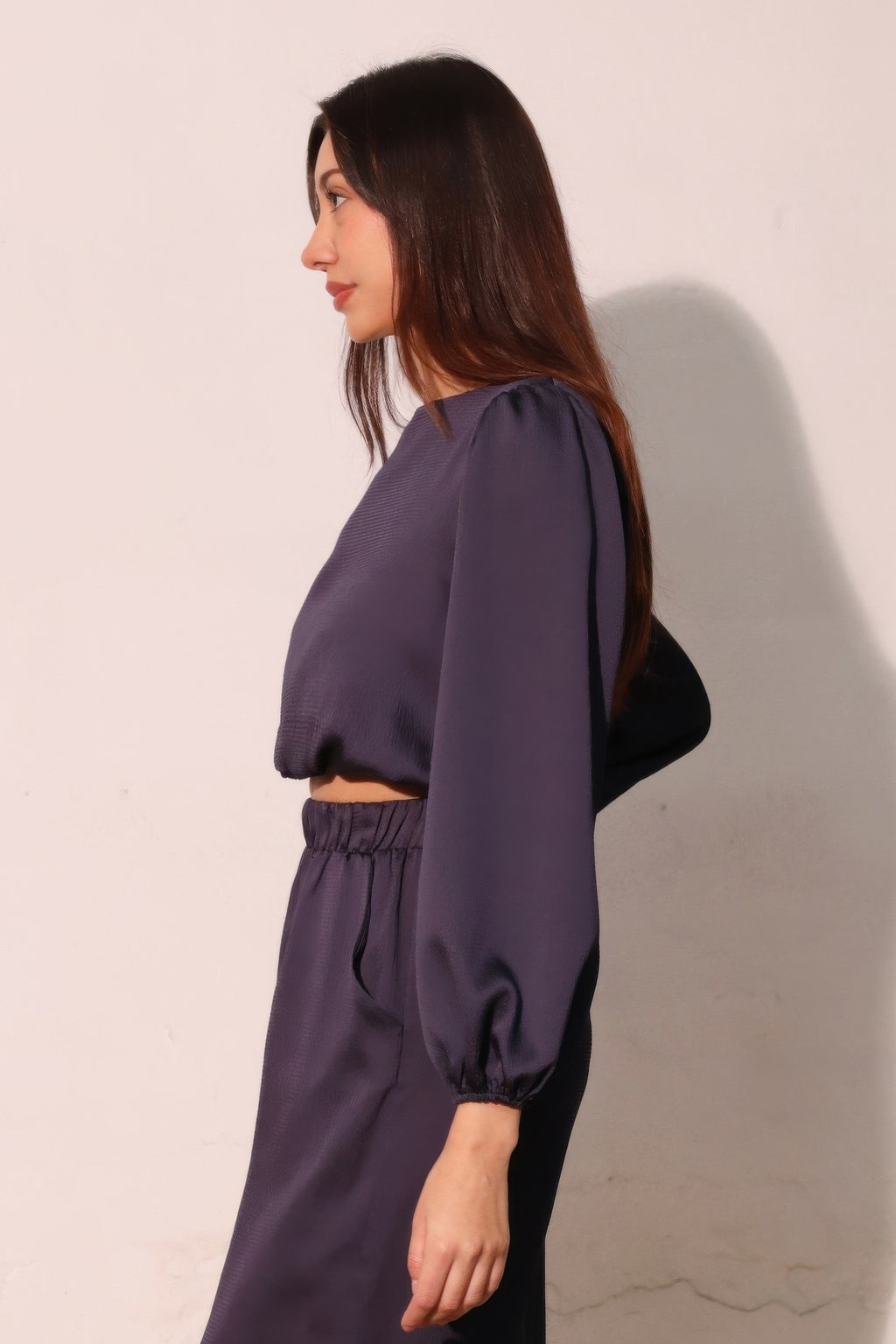Balloon Sleeve Hammered Satin Crop Top -