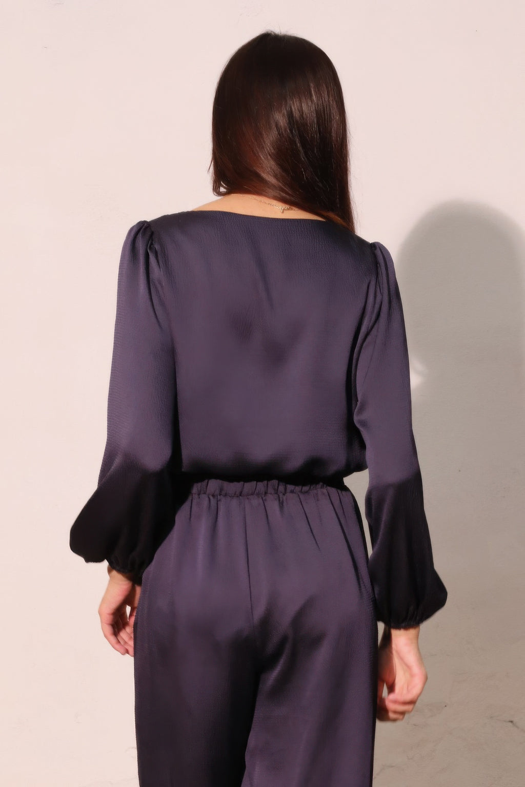 Balloon Sleeve Hammered Satin Crop Top -