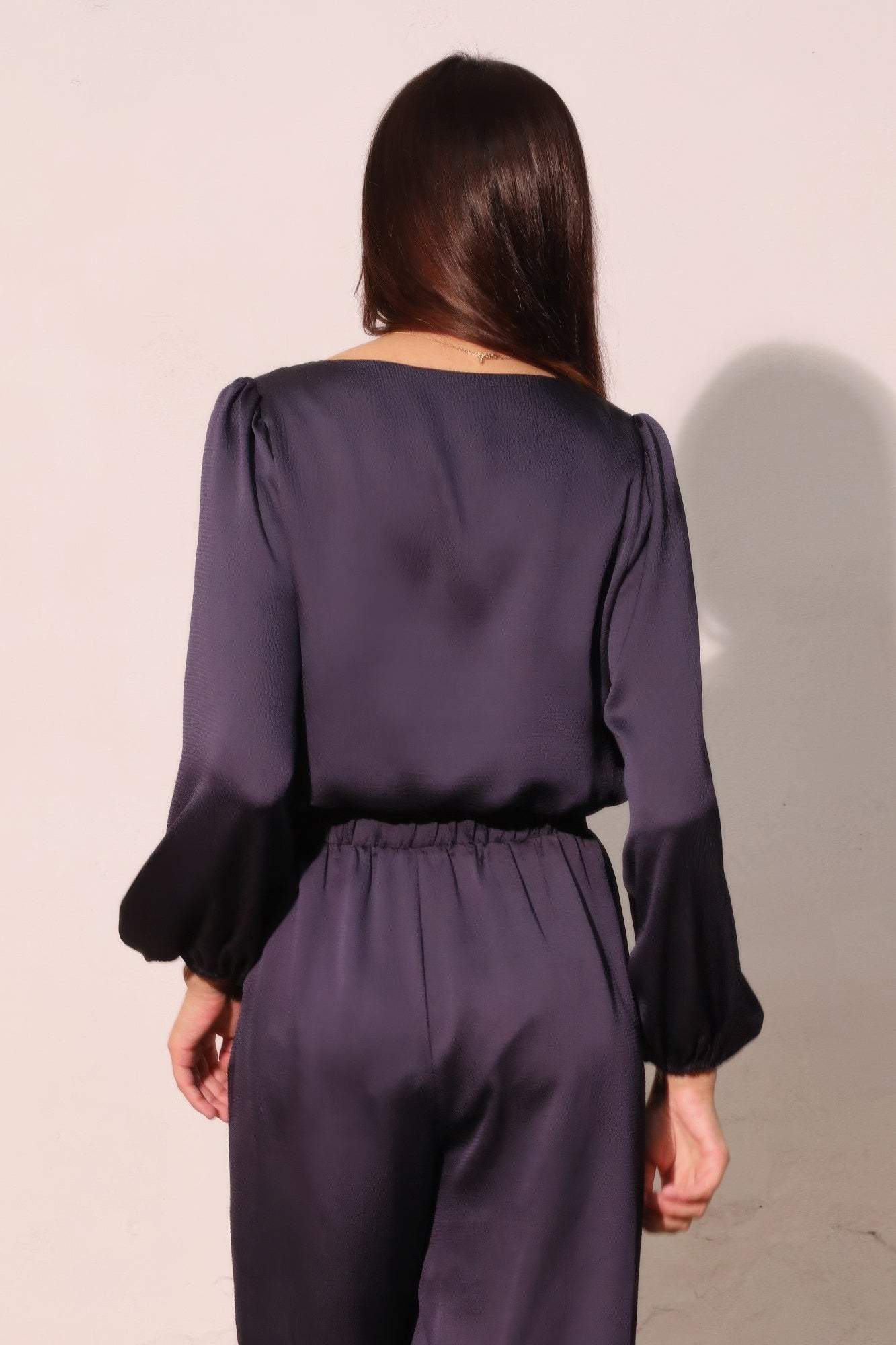 Balloon Sleeve Hammered Satin Crop Top -