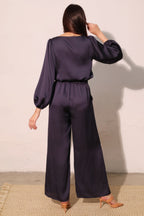 Balloon Sleeve Hammered Satin Crop Top -