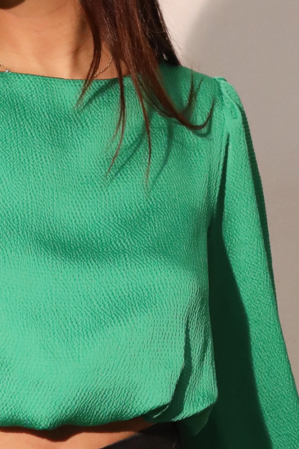 Balloon Sleeve Hammered Satin Crop Top -