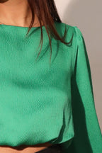 Balloon Sleeve Hammered Satin Crop Top -
