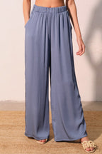 Washed Poly Silk Pull On Pants - Storm blue