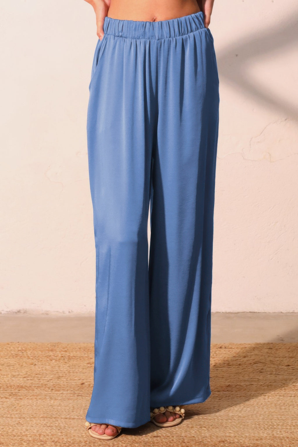 Washed Poly Silk Pull On Pants - Clean blue