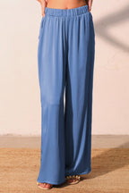 Washed Poly Silk Pull On Pants - Clean blue