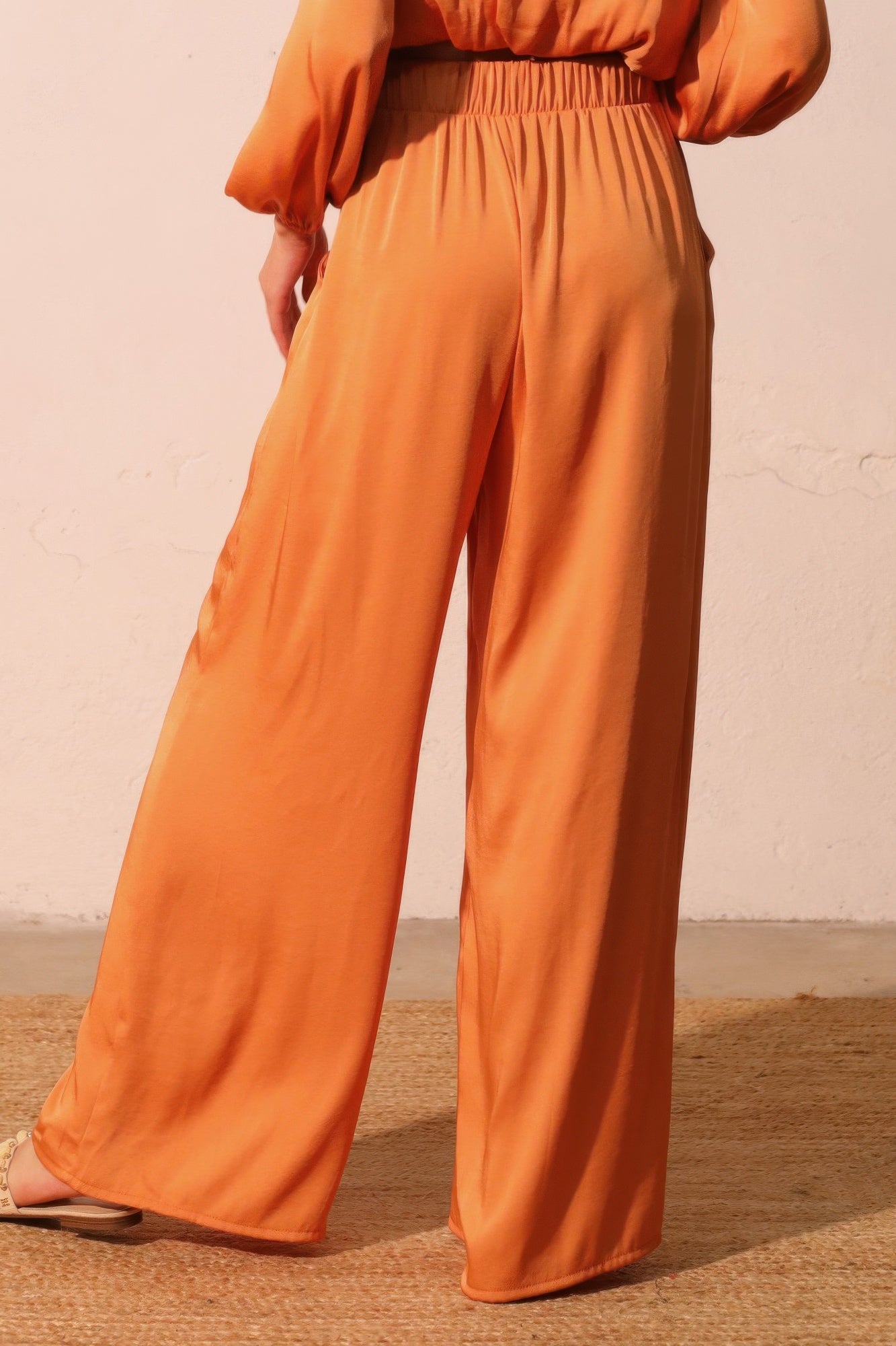 Washed Poly Silk Pull On Pants -