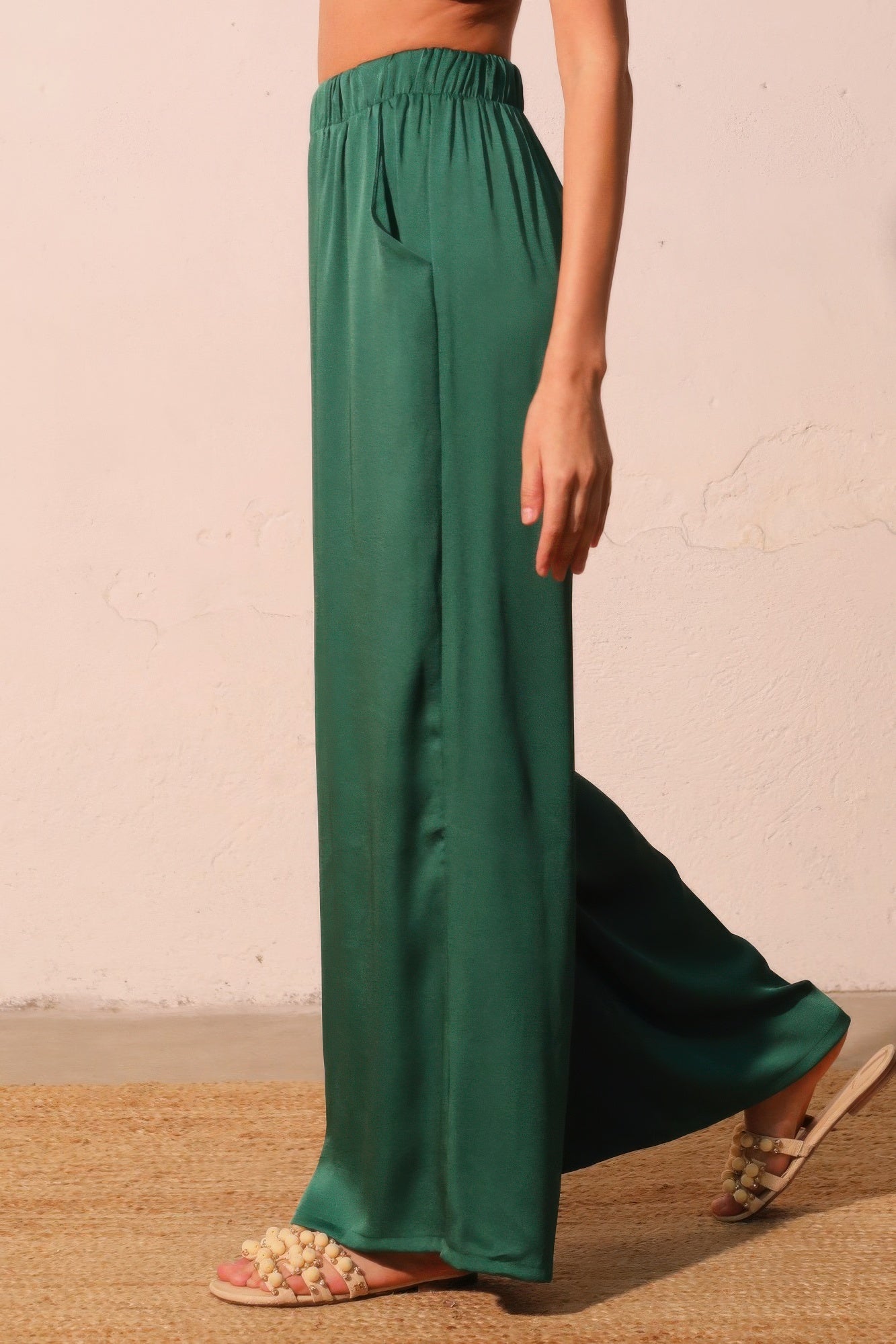 Washed Poly Silk Pull On Pants -