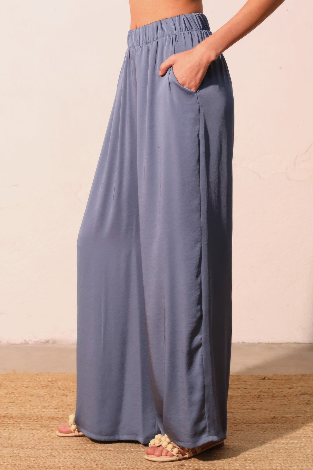 Washed Poly Silk Pull On Pants -