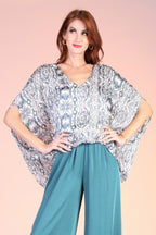 Lurex Chiffon Bohemian Caftan Blouse - Hunter green