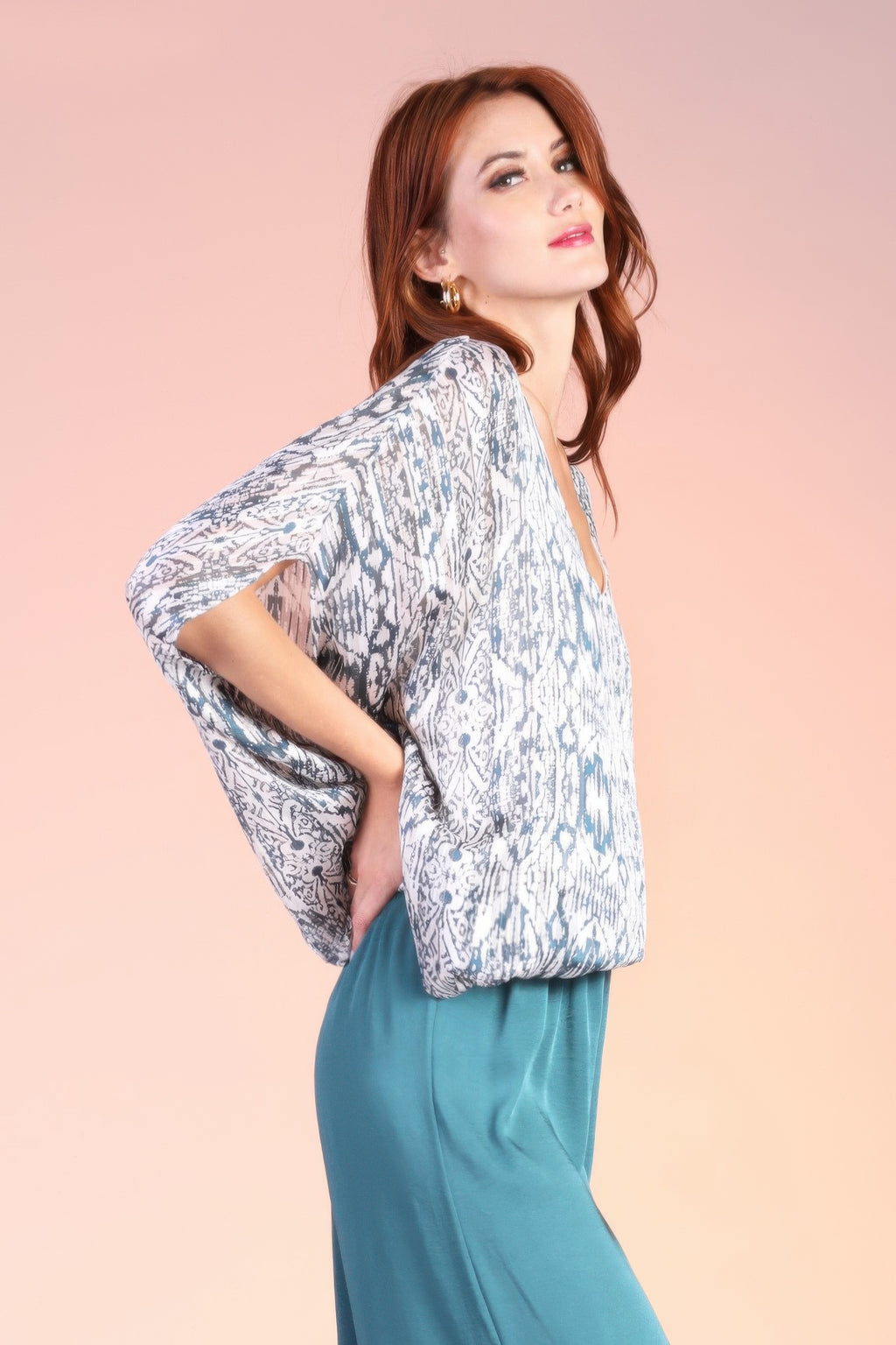 Lurex Chiffon Bohemian Caftan Blouse -