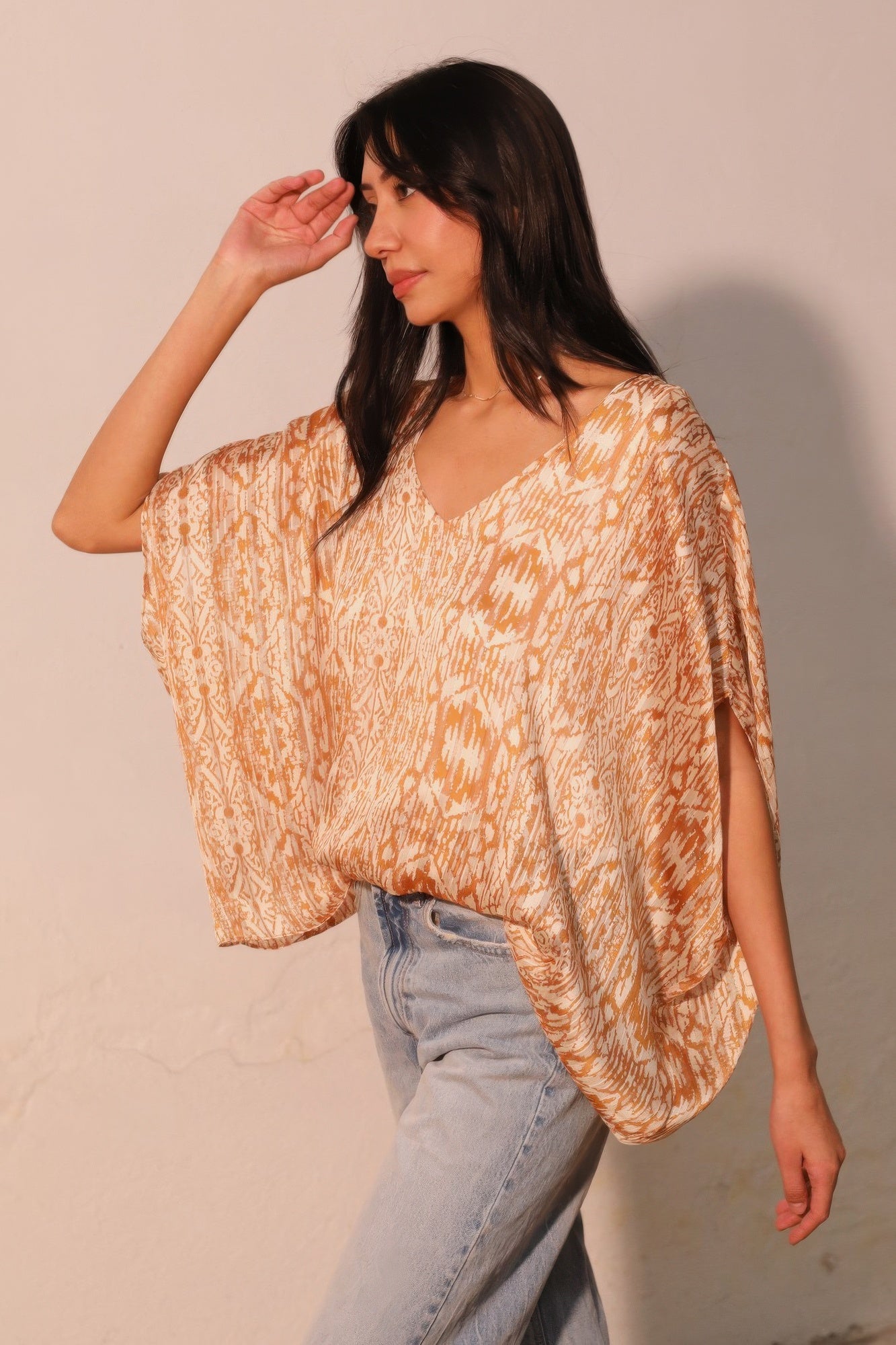 Lurex Chiffon Bohemian Caftan Blouse -