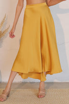 Midi Swing Washed Poly Silk Skirt - Mustard