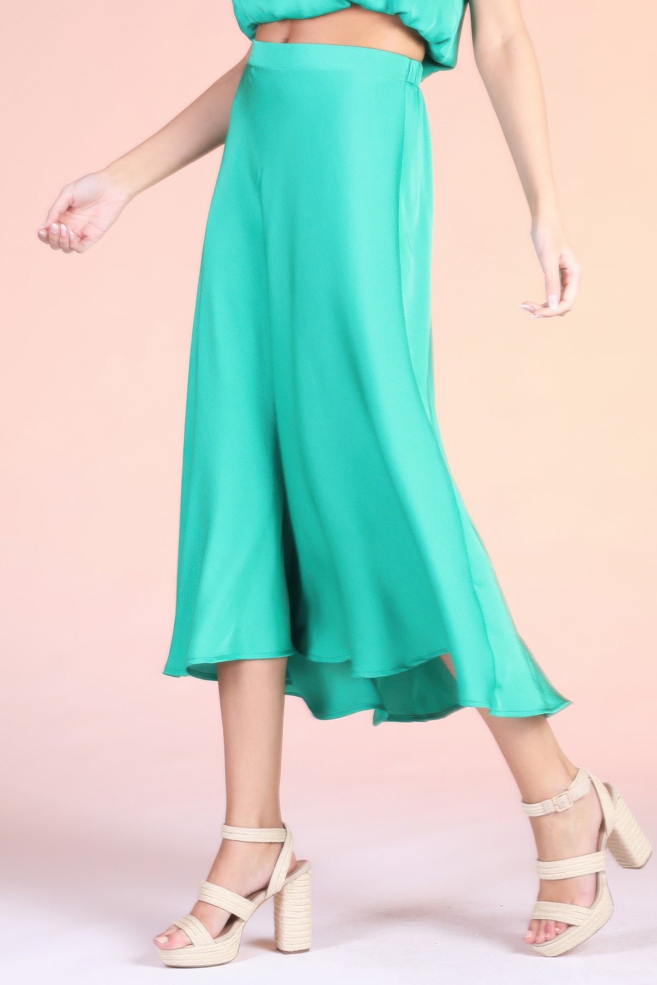 Midi Swing Washed Poly Silk Skirt -