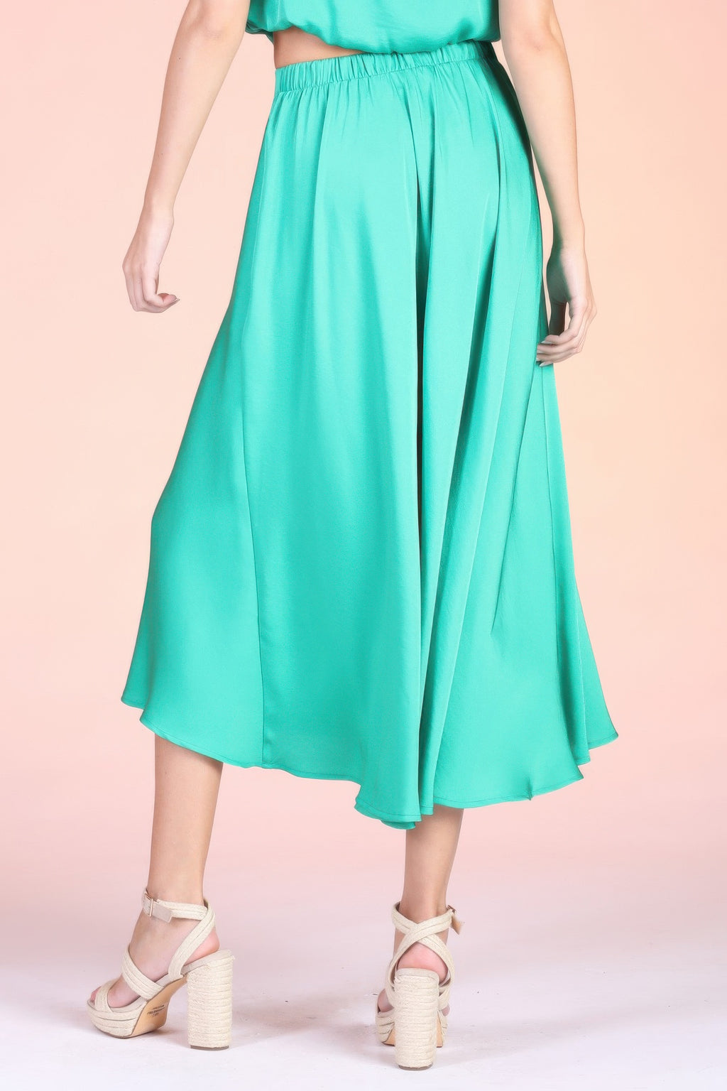Midi Swing Washed Poly Silk Skirt -