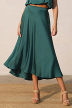 Midi Swing Washed Poly Silk Skirt -