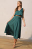 Midi Swing Washed Poly Silk Skirt - Forrest green