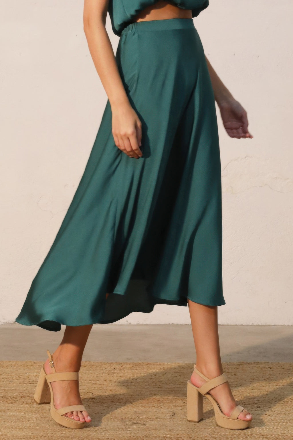 Midi Swing Washed Poly Silk Skirt -