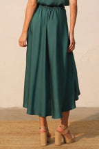 Midi Swing Washed Poly Silk Skirt -