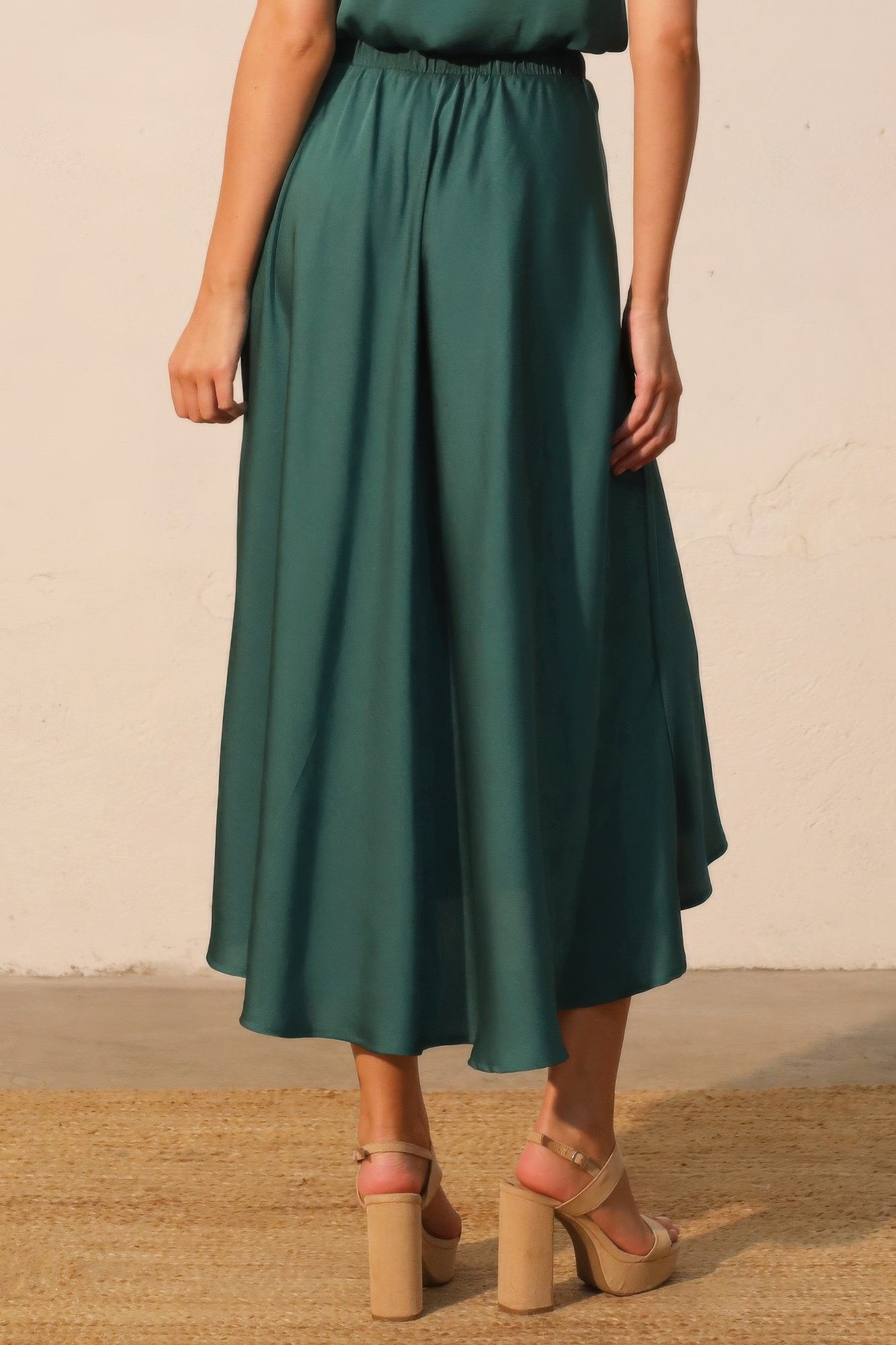 Midi Swing Washed Poly Silk Skirt -