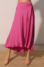 Midi Swing Washed Poly Silk Skirt - Pink