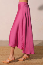 Midi Swing Washed Poly Silk Skirt -