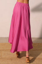 Midi Swing Washed Poly Silk Skirt -