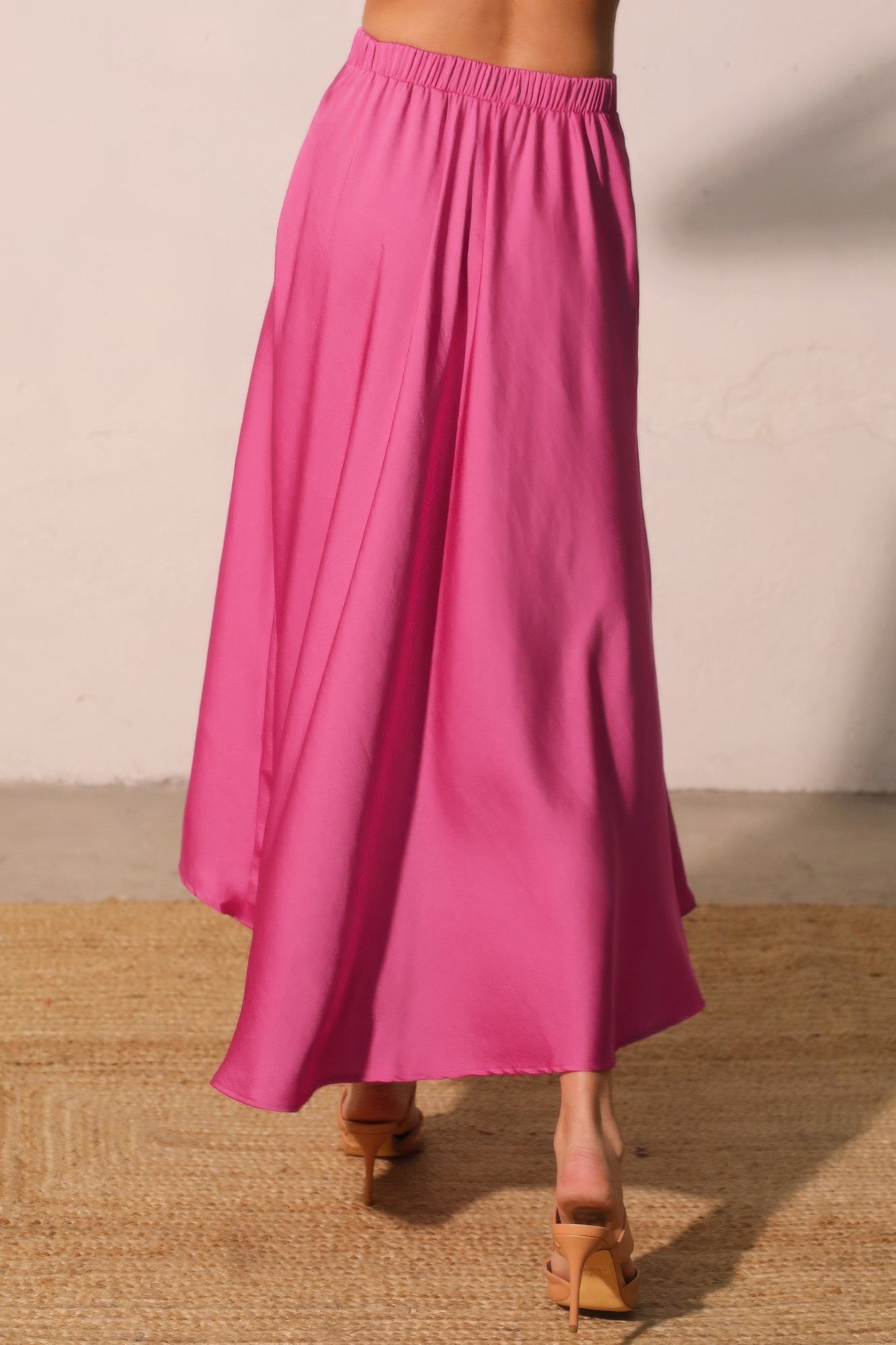 Midi Swing Washed Poly Silk Skirt -