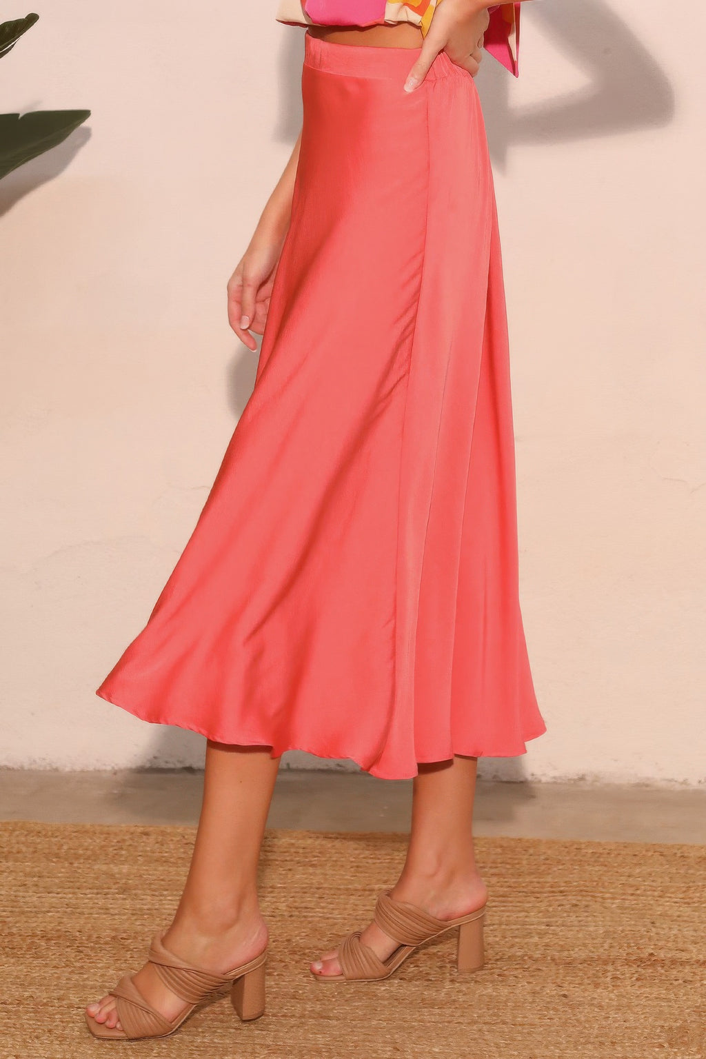 Midi Swing Washed Poly Silk Skirt -