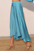 Midi Swing Washed Poly Silk Skirt -