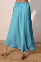 Midi Swing Washed Poly Silk Skirt -