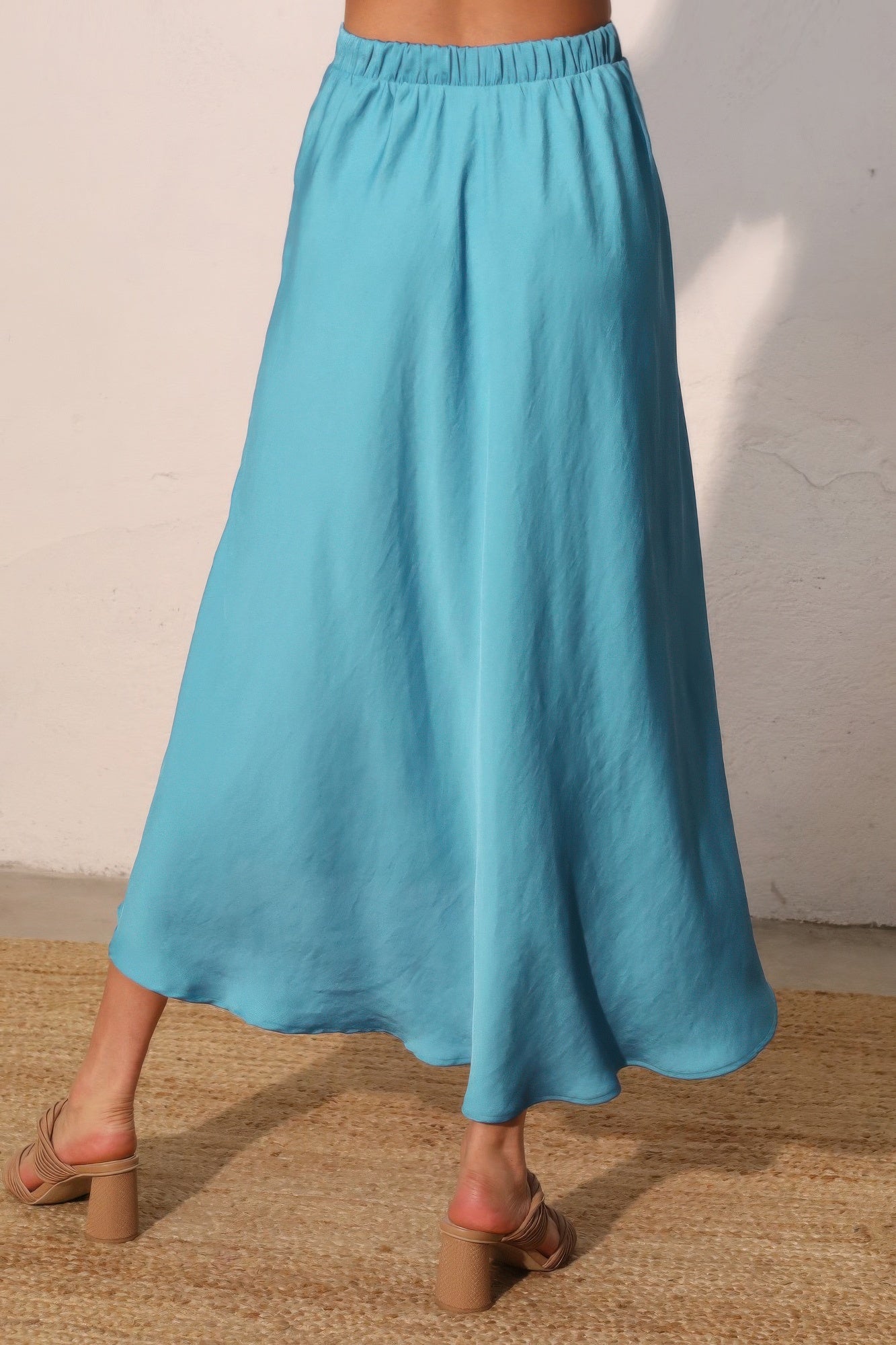 Midi Swing Washed Poly Silk Skirt -