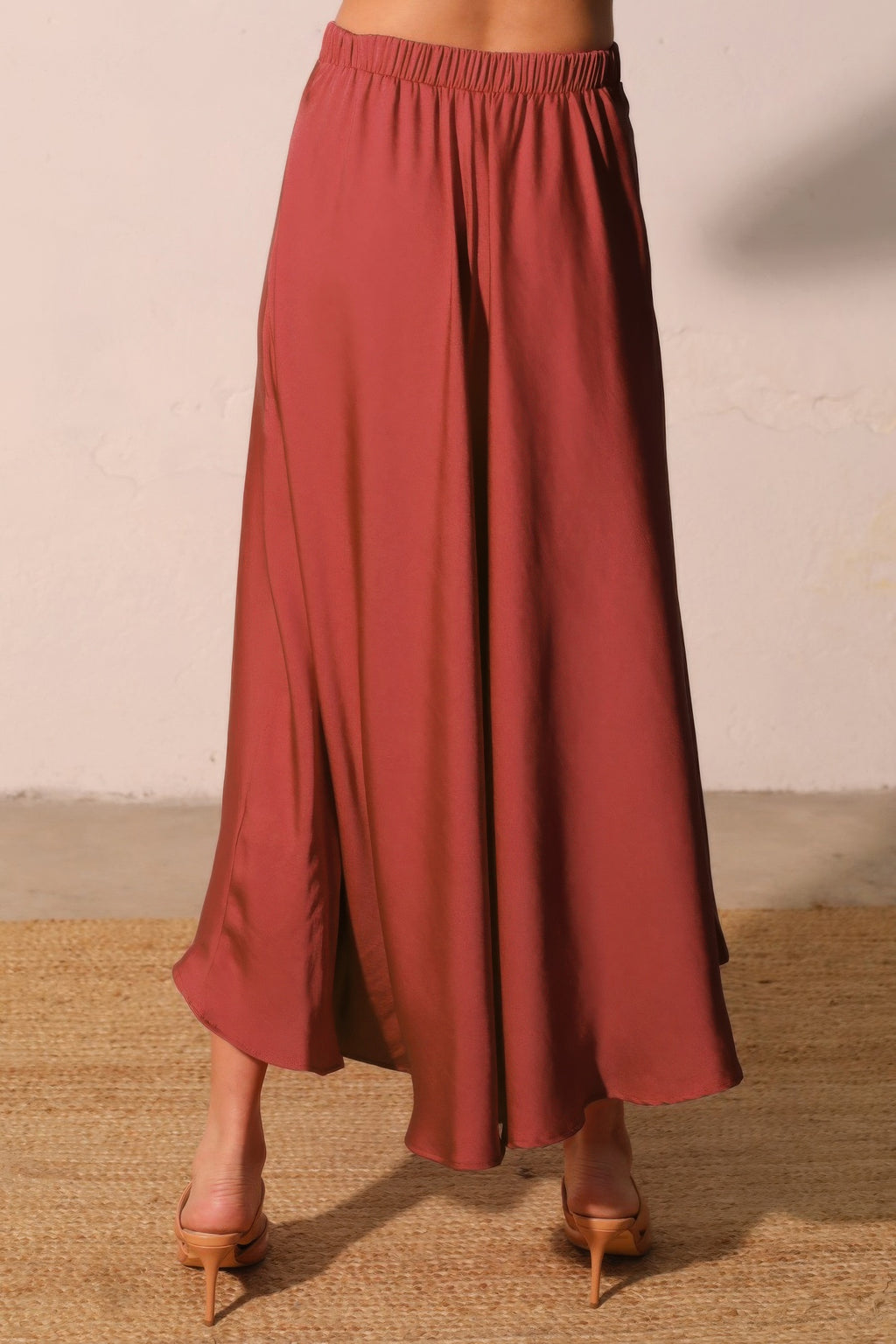 Midi Swing Washed Poly Silk Skirt -
