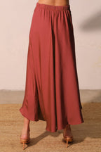 Midi Swing Washed Poly Silk Skirt -