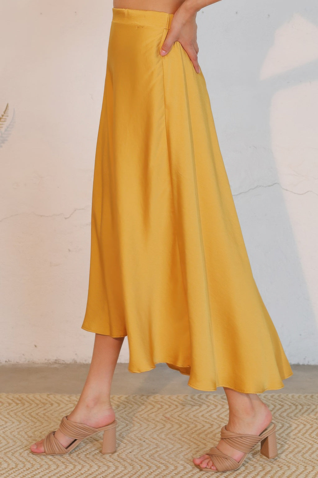 Midi Swing Washed Poly Silk Skirt -